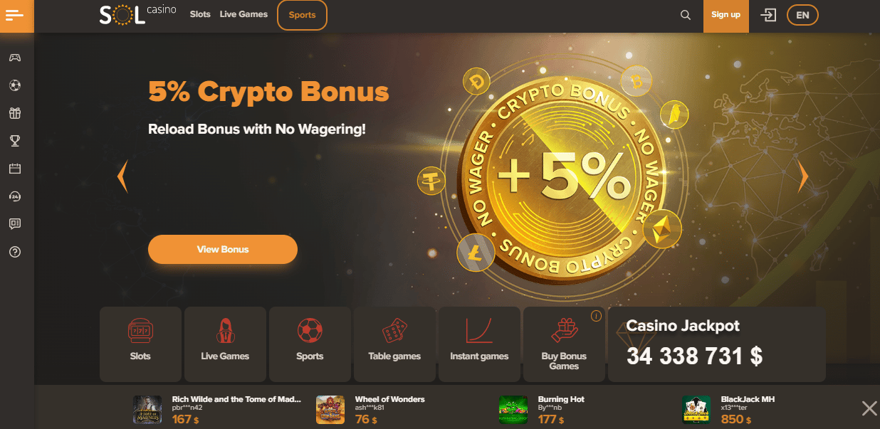 Sol Casino bonus